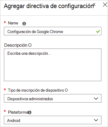 Incorporación de la directiva de configuración de Google Chrome