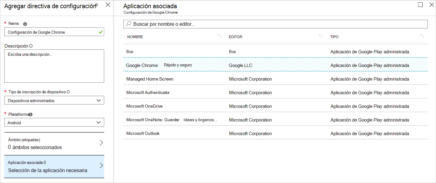 Seleccione Google Chrome en Aplicación asociada.