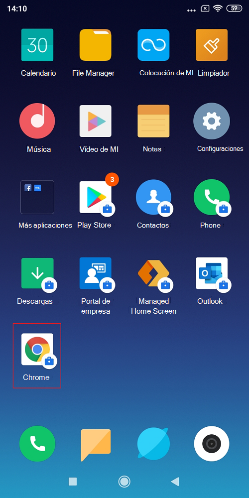 Google Chrome administrado con el icono de cartera