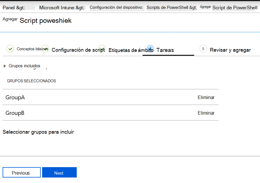 Asigne o implemente el script de PowerShell a grupos de dispositivos en Microsoft Intune