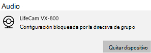 La cámara se bloquea por un mensaje de directiva de grupo en un dispositivo Windows.