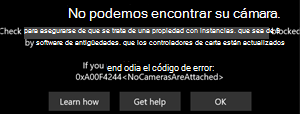 Windows no puede encontrar su mensaje de cámara en un dispositivo Windows.