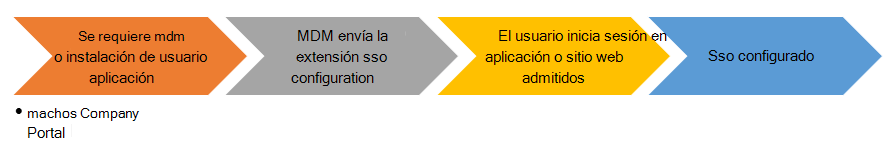 Gráfico de flujo de usuario final al instalar la extensión de aplicación sso en dispositivos macOS en Microsoft Intune.