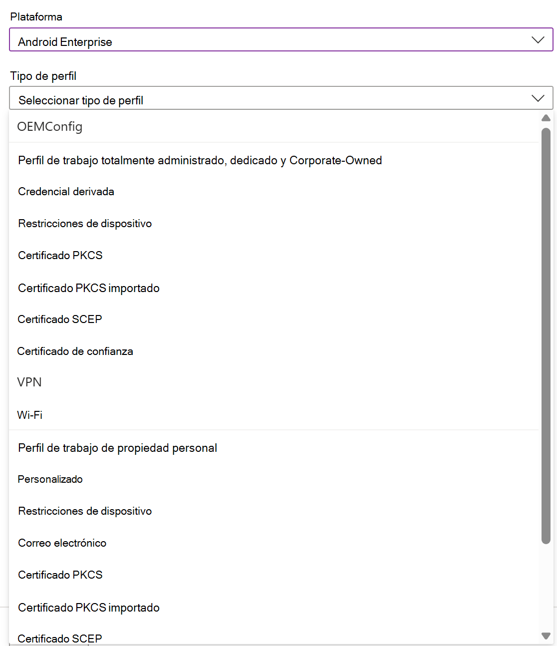 Captura de pantalla que muestra cómo crear una directiva y un perfil de configuración de dispositivos iOS/iPadOS en Microsoft Intune.