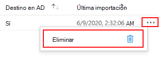 Captura de pantalla que muestra cómo eliminar o quitar el objeto de directiva de grupo (GPO) que importó en el analizador de directiva de grupo en Microsoft Intune y Intune centro de administración.