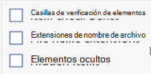 Captura de pantalla que muestra cómo seleccionar extensiones de nombre de archivo en la pestaña vista del Explorador de archivos de Windows.