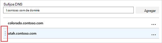 Seleccione los tres puntos y haga clic y arrastre para mover el sufijo dns.