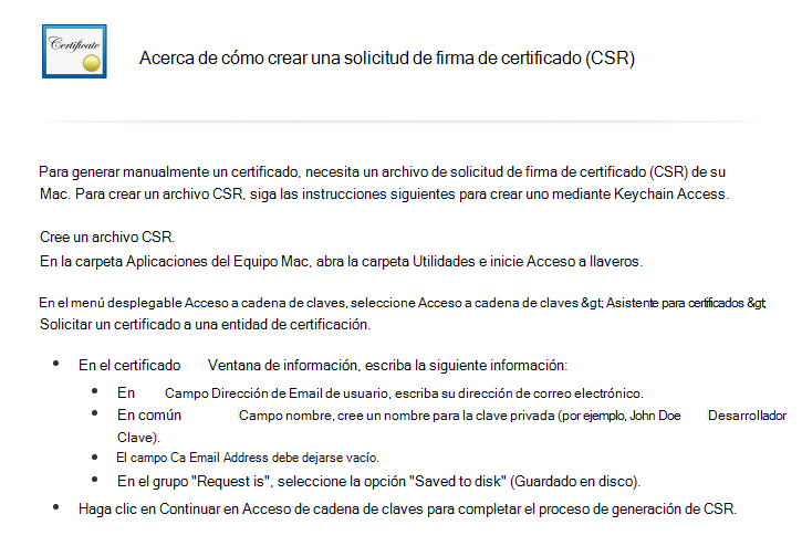 Leer instrucciones para crear una CSR