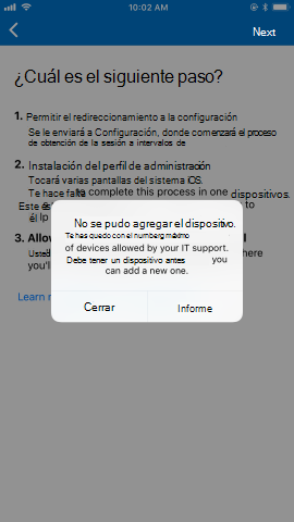 Imagen de ejemplo de la notificación de límite de dispositivo que dice: 