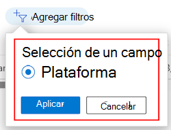 Captura de pantalla que muestra la lista filtrada de filtros por plataforma en Microsoft Intune.