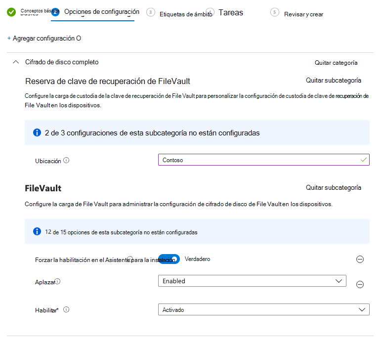 Captura de pantalla de la configuración necesaria para habilitar El almacén de archivos en el Asistente para la instalación.