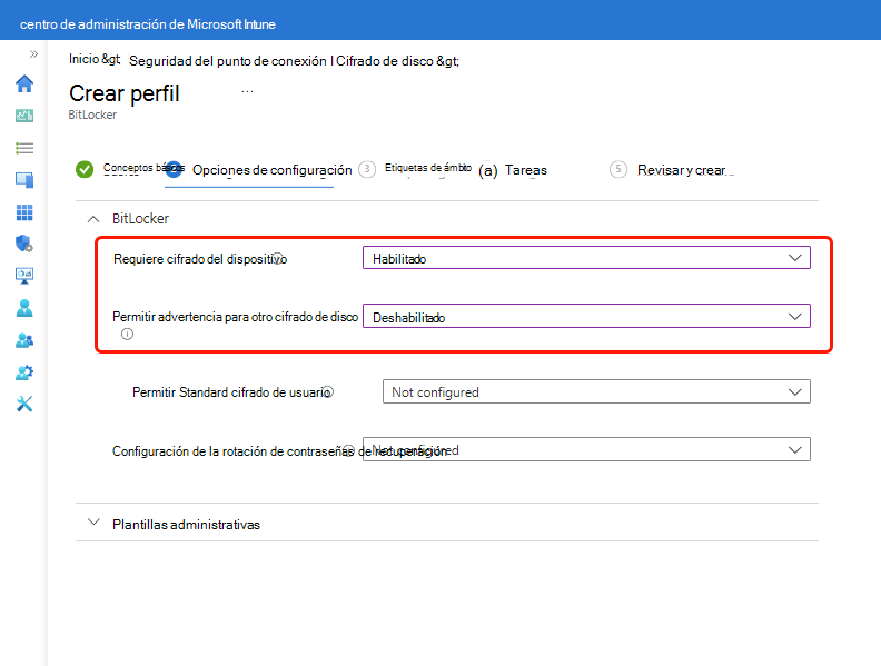 Dos configuraciones de BitLocker necesarias para habilitar el cifrado silencioso.