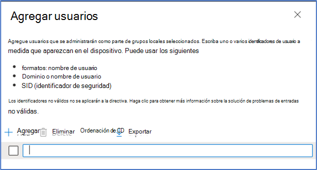 Captura de pantalla de la página Agregar usuarios en el centro de administración de Intune.