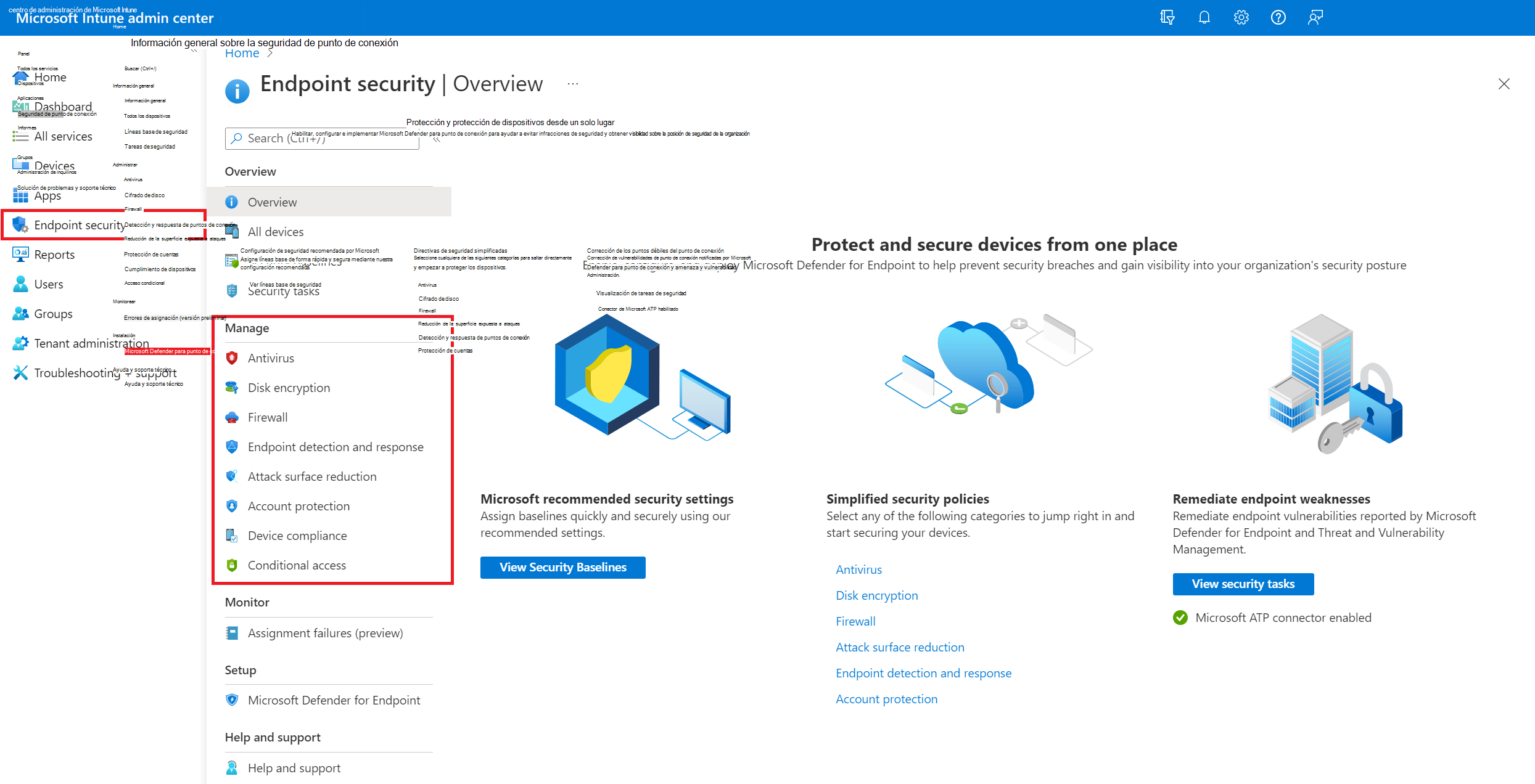 Administración de directivas de seguridad de puntos de conexión en el centro de administración de Microsoft Intune