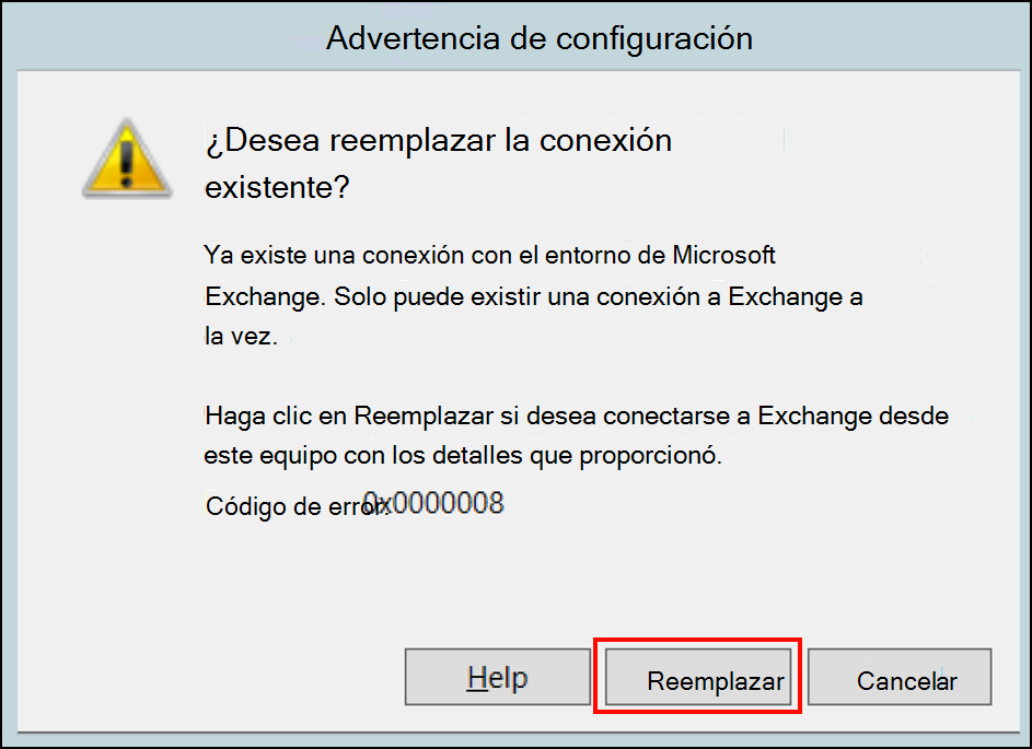 Advertencia de configuración para reemplazar un conector