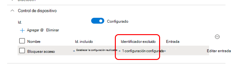 Captura de pantalla que muestra el resultado de seleccionar un grupo solo para un identificador excluido.