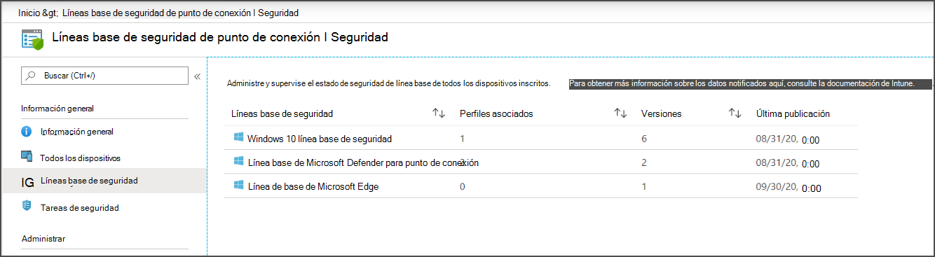 Selección de una línea de base de seguridad para configurar