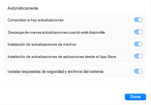 La configuración de actualización de software está atenuada después de que la directiva de actualización del catálogo de configuración de Intune se aplique a un dispositivo Apple macOS.