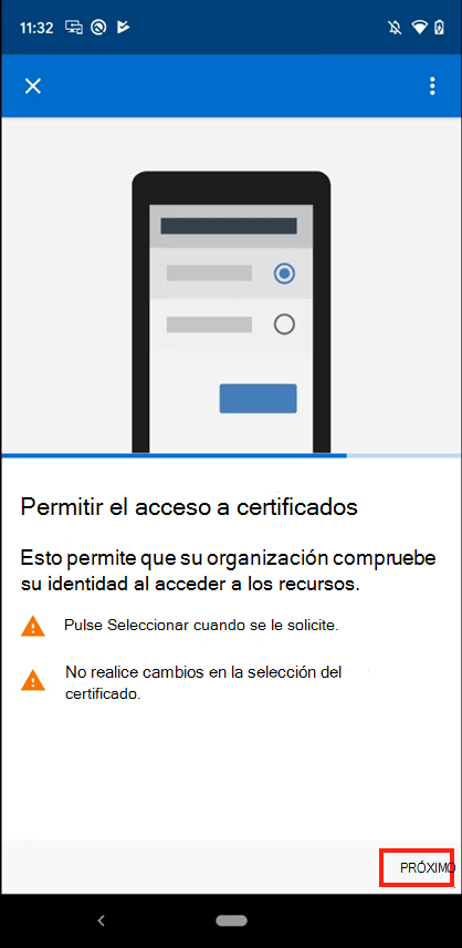 Captura de pantalla del mensaje Certificados listos