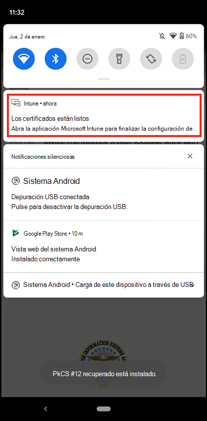 Captura de pantalla de la pantalla Permitir el acceso a certificados