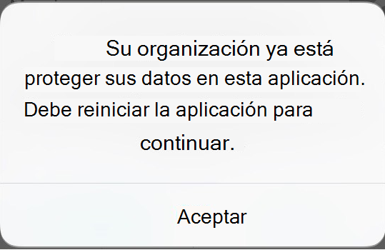 Captura de pantalla del mensaje en pantalla recibido sobre la aplicación protegida.