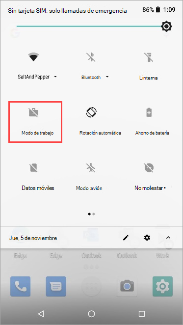 Captura de pantalla del icono del modo de trabajo inactivo en la configuración rápida de Nexus 5X.