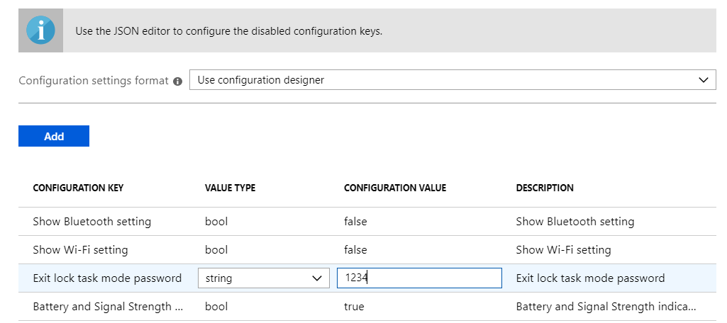 Captura de pantalla de la configuración agregada