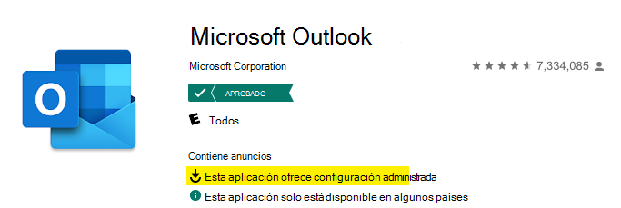 Captura de pantalla de una aplicación configurada