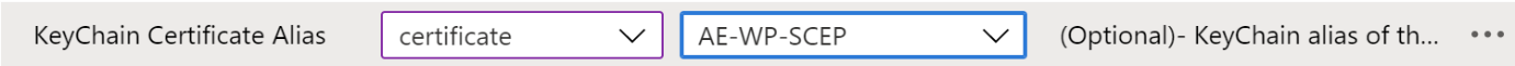 Cambie el alias de certificado de cliente KeyChain en una directiva de configuración de aplicaciones VPN en Microsoft Intune mediante el Diseñador de configuración: ejemplo.