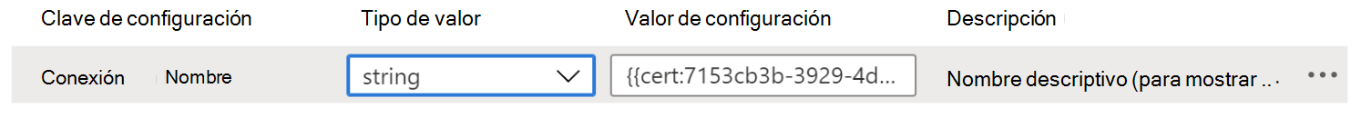 El valor de configuración muestra el token de certificado en una directiva de configuración de aplicaciones VPN en Microsoft Intune