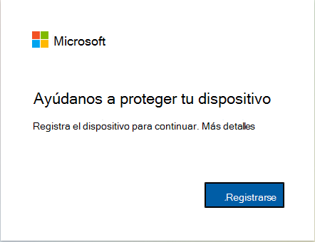 Captura de pantalla de cómo registrar el dispositivo con Intune.