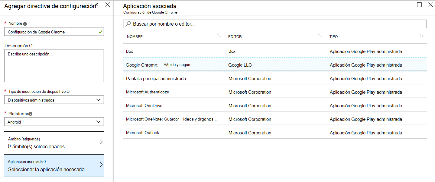 Seleccione Google Chrome en Aplicación asociada.