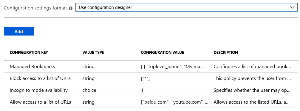 Configuración común