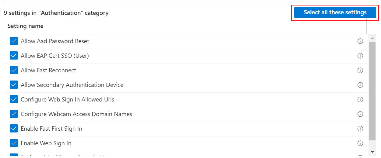 Captura de pantalla que muestra la configuración al seleccionar todas estas opciones en Microsoft Intune y el Centro de administración de Intune.