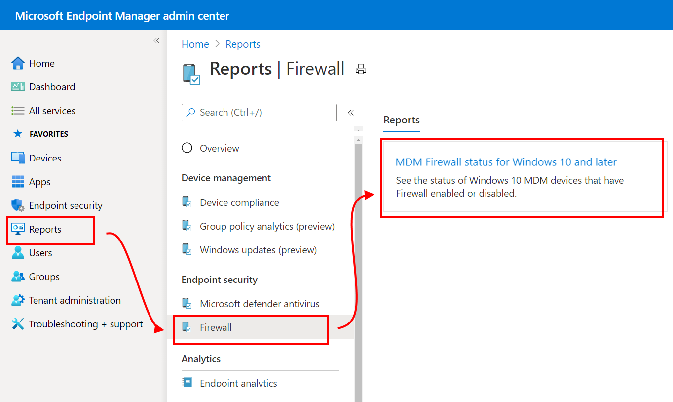 Selección de informes de firewall