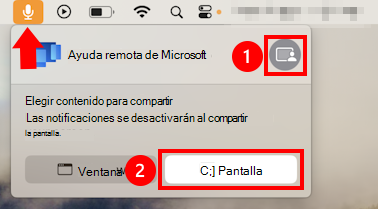 Captura de pantalla del cuadro de diálogo de uso compartido de micrófonos macOS para permitir el uso compartido de pantalla para Ayuda remota de Microsoft