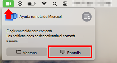 Captura de pantalla del cuadro de diálogo de uso compartido de pantalla de macOS para permitir el uso compartido de pantalla para Ayuda remota de Microsoft