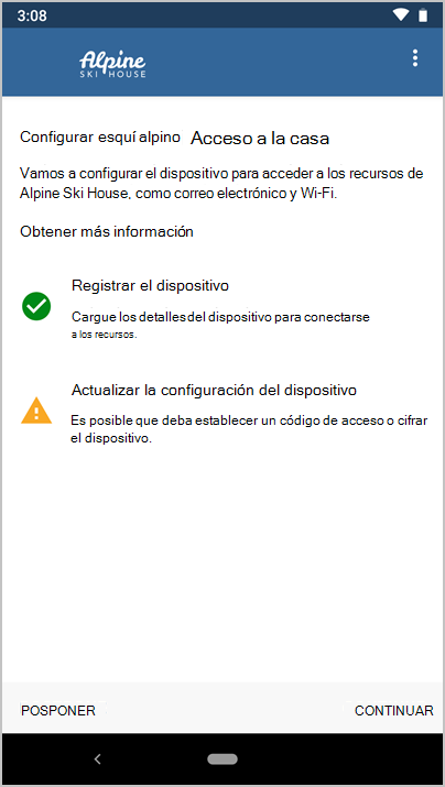 Captura de pantalla de la aplicación Microsoft Intune, en la que se muestra la pantalla de configuración del acceso a la inscripción.