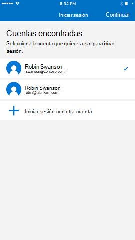 Imagen del selector de cuentas, que muestra a un usuario de prueba 