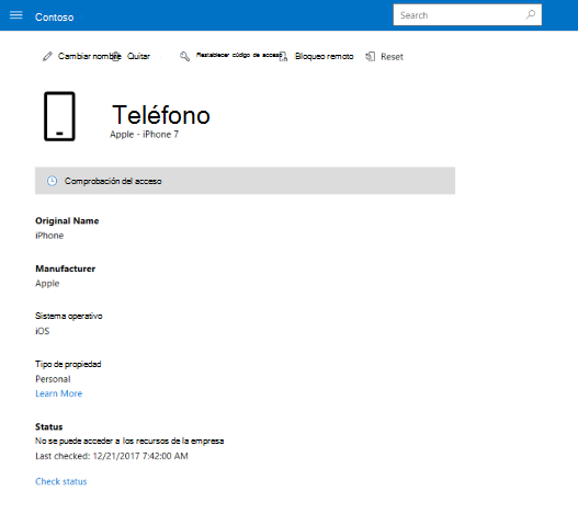 La página de dispositivo actualizada muestra el dispositivo perfectamente alineado encima de la información del dispositivo; ya no aparecerá ninguna ventana emergente que tape la lista por completo.