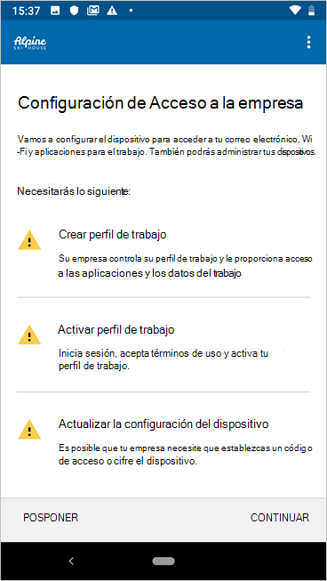 Imagen de ejemplo de la configuración del perfil de trabajo anterior en Portal de empresa, que muestra una lista de comprobación más ocupada.