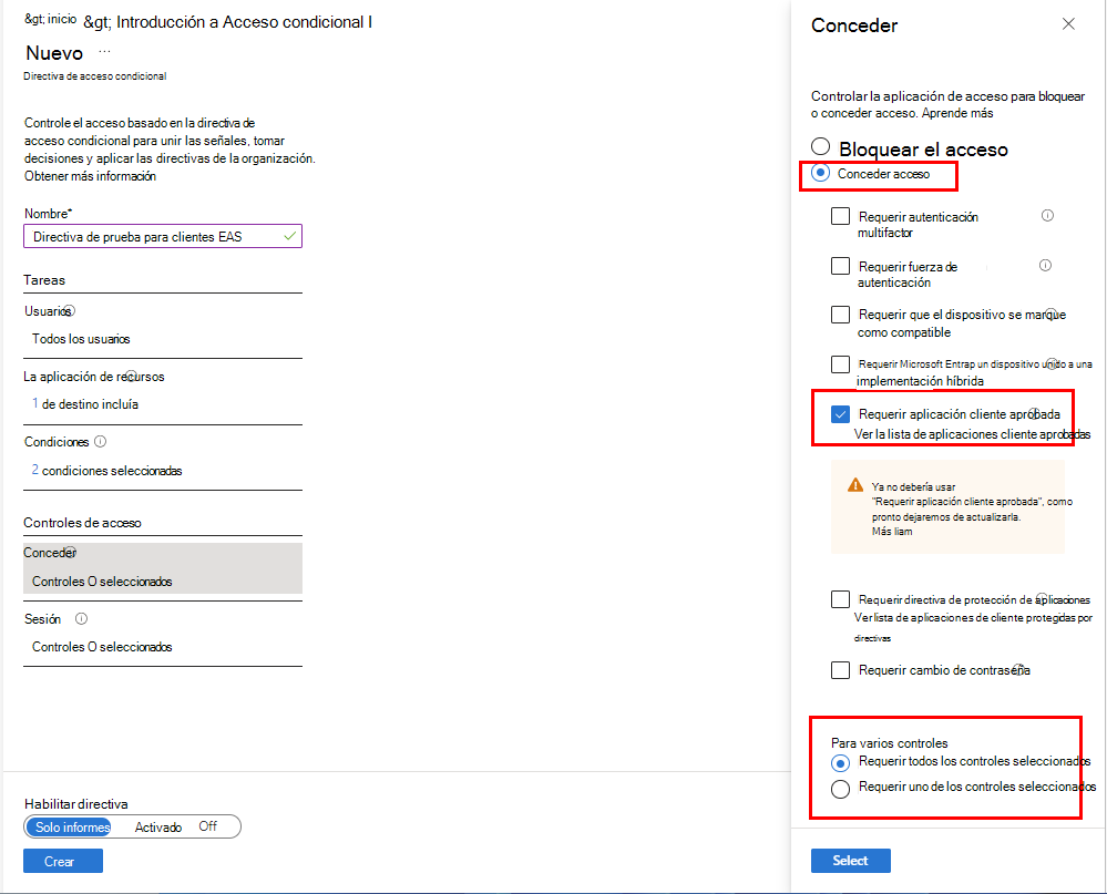 configure Requerir aplicación cliente aprobada para la categoría Conceder.