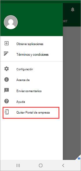 Captura de pantalla de Portal de empresa aplicación, resaltando la opción 