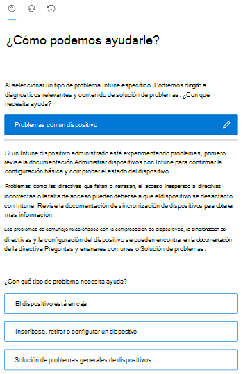 Captura de pantalla que muestra las opciones de escenarios filtrados en el centro de administración de Intune.