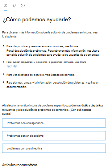 Captura de pantalla que muestra las opciones de escenario en el centro de administración de Intune.