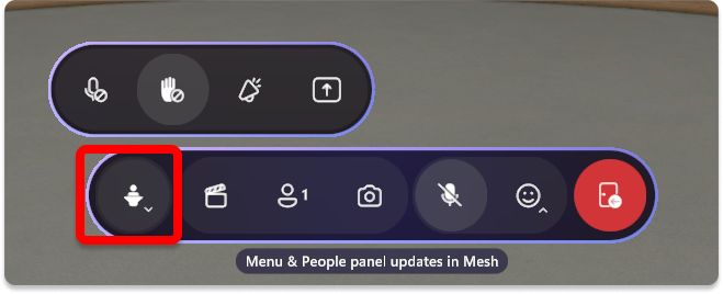 Captura de pantalla de las herramientas del organizador en la aplicación Mesh en la que se muestran las opciones de sala única disponibles.