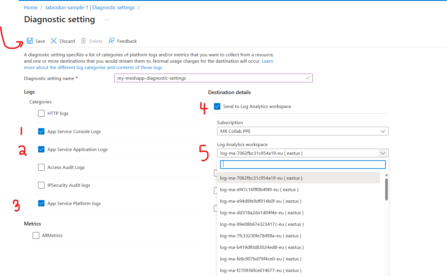 Crear configuración de diagnóstico