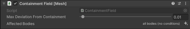 Captura de pantalla de las opciones del script campo de contención en el Inspector.