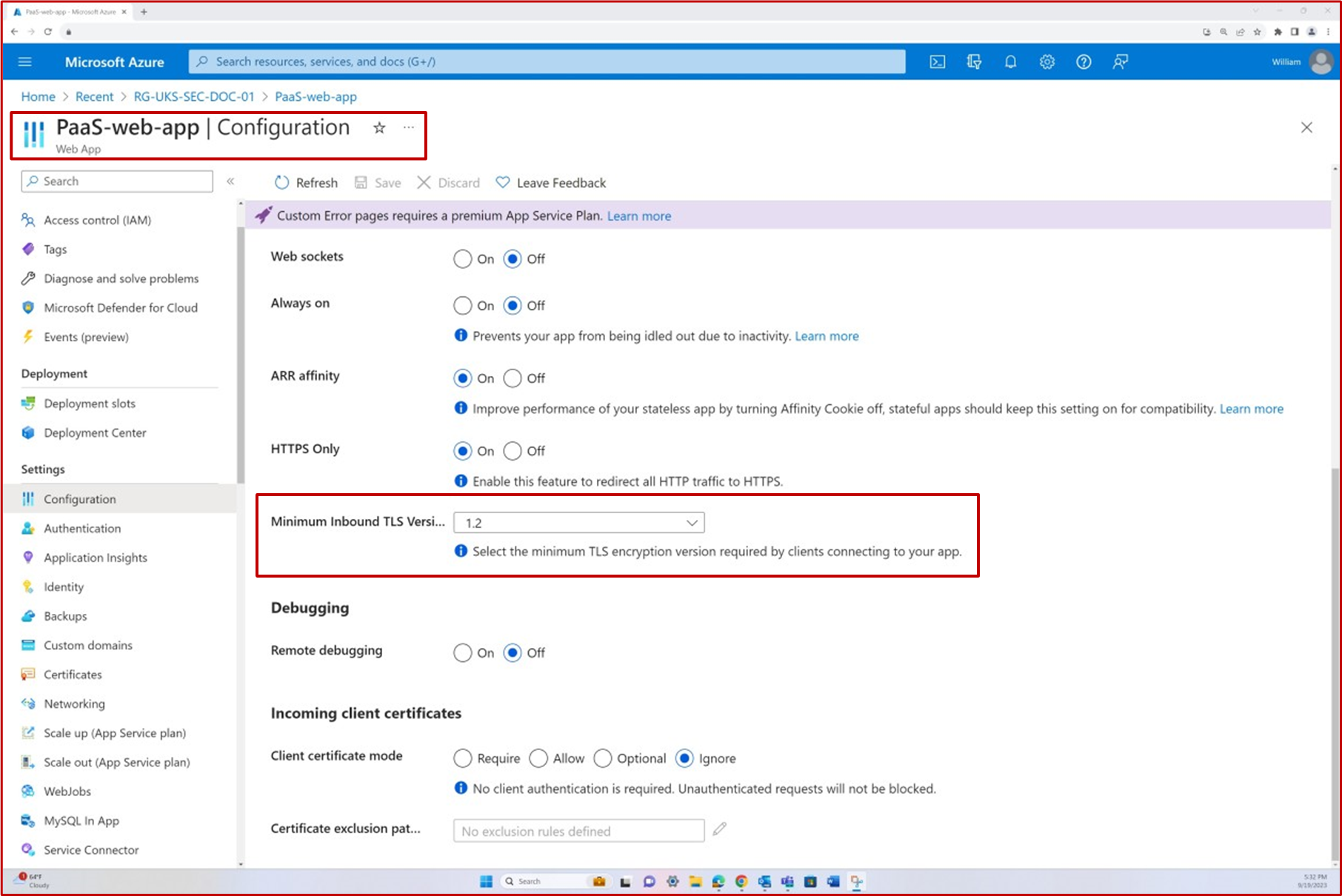 Configuración de la aplicación web de Azure