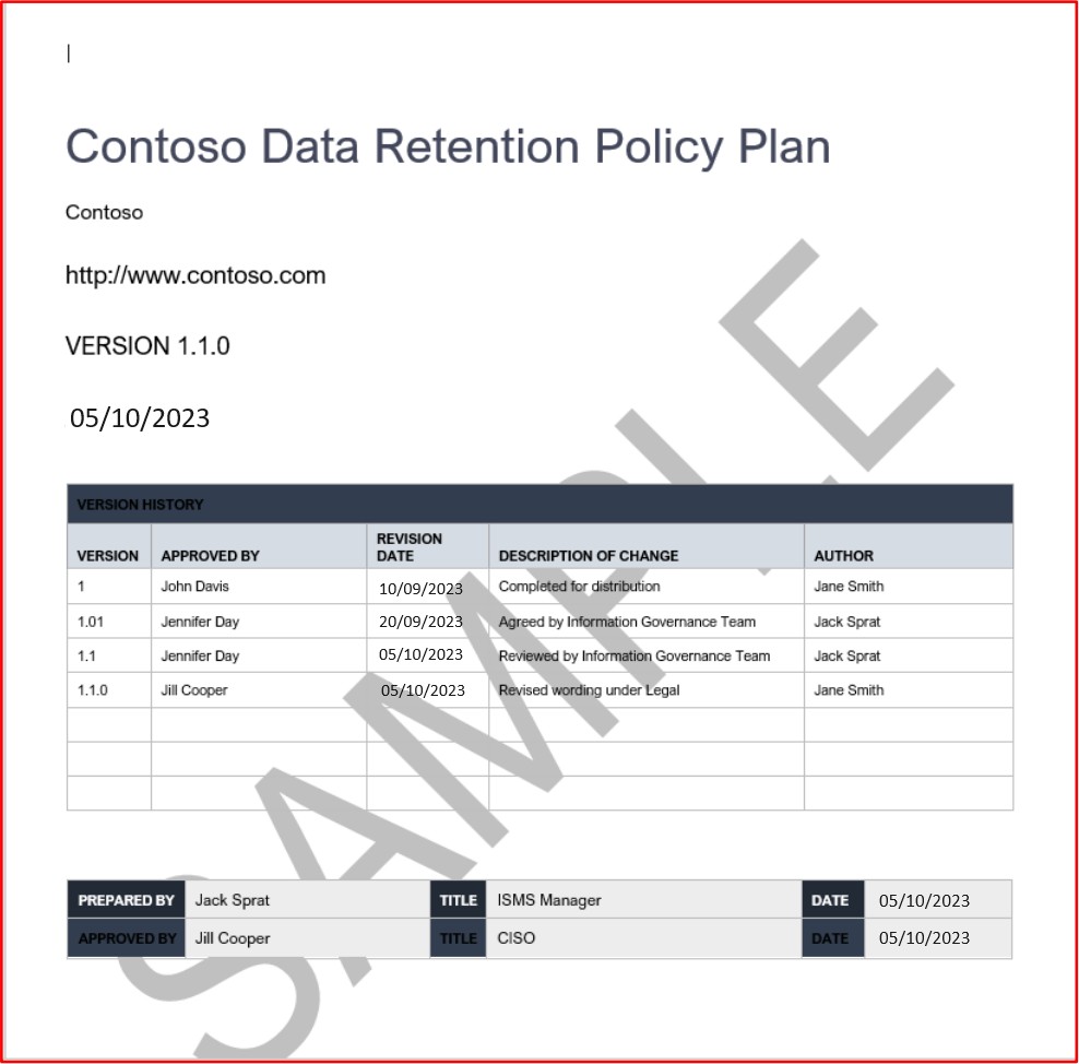 Documento de directiva de retención de datos.